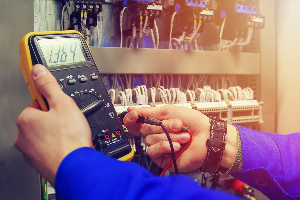 Electrical testing equipment in use on a commercial installation