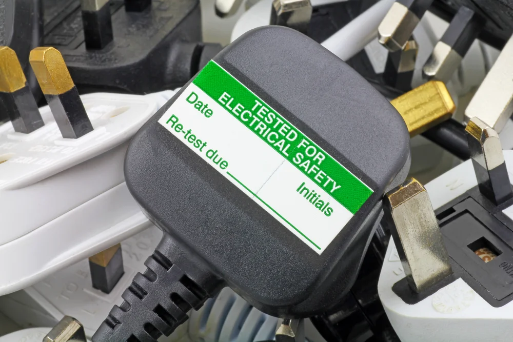 Electrical plug labelled tested for electrical safety